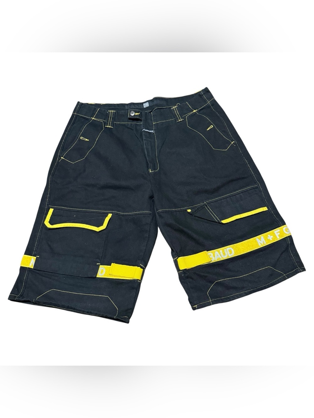 Vtg Marithe Francois Girbaud Baggy Shuttle Strap Cargo Men 38 Black Yellow Jorts